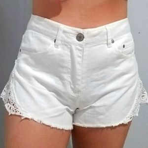 Mid Rise White Denim Shorts